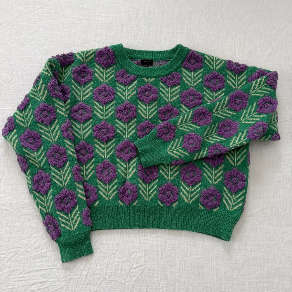 Debut Green and Purple Floral Sweater